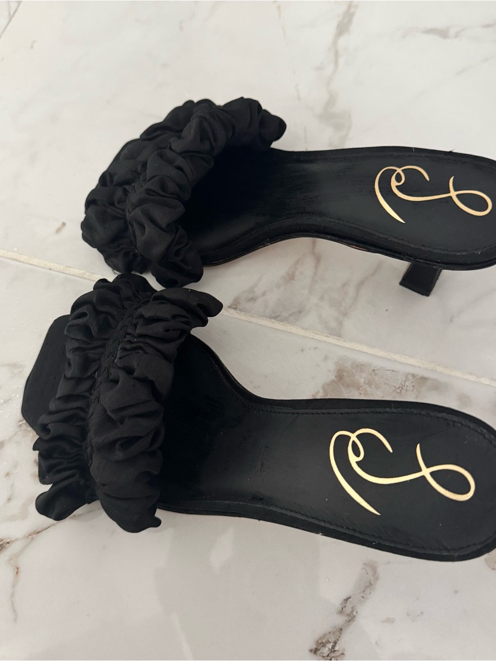 Sam Edelman Black Ruffle Strap Kitten Heel Mules